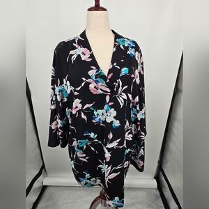 Lane Bryant Black Floral Wrap Style V-Neck Blouse 22/24